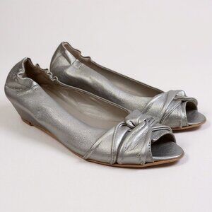 AGL Womens Wedges Sz 6.5 7 37 Gold Metallic Leather Open Toe Luxury Italy